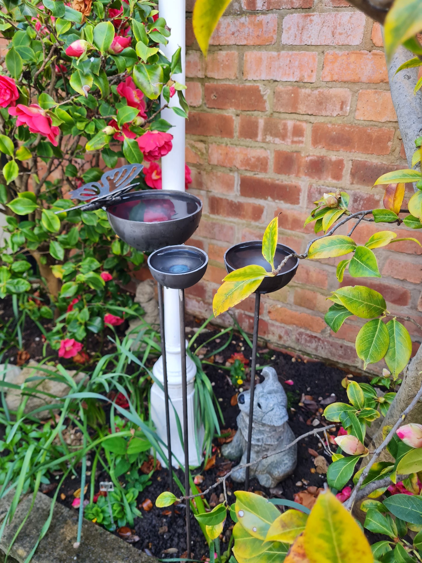 Butterfly Rain Catcher Set | Outdoor Garden Water Feature | Decorative Rain Catching Ornament | Bird Bath