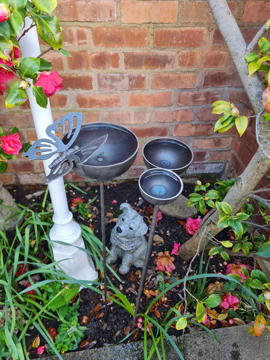 Butterfly Rain Catcher Set | Outdoor Garden Water Feature | Decorative Rain Catching Ornament | Bird Bath