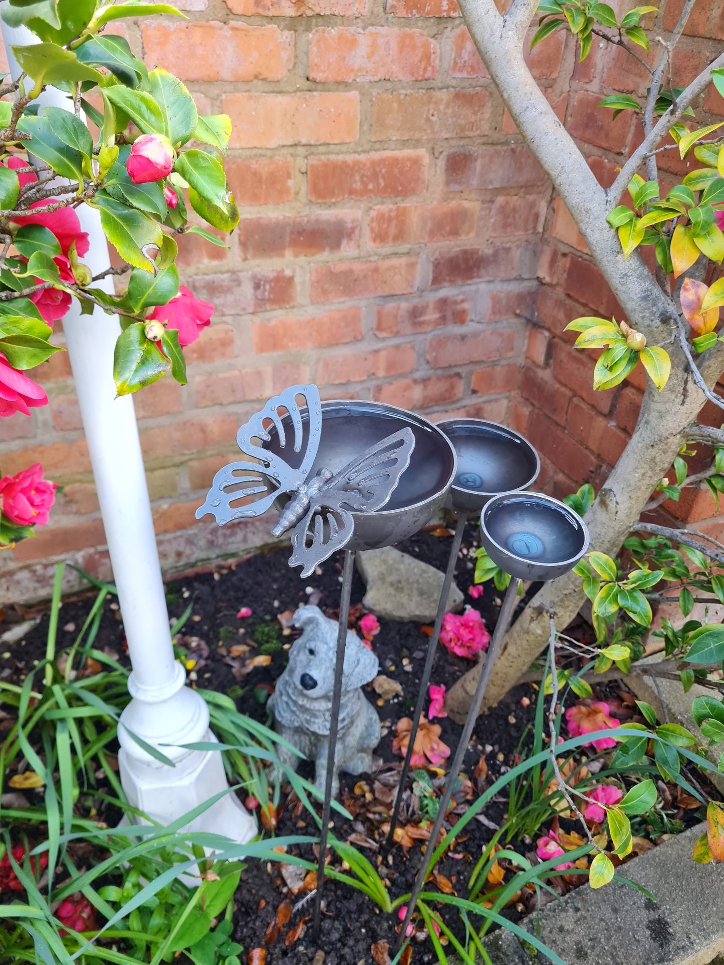 Butterfly Rain Catcher Set | Outdoor Garden Water Feature | Decorative Rain Catching Ornament | Bird Bath