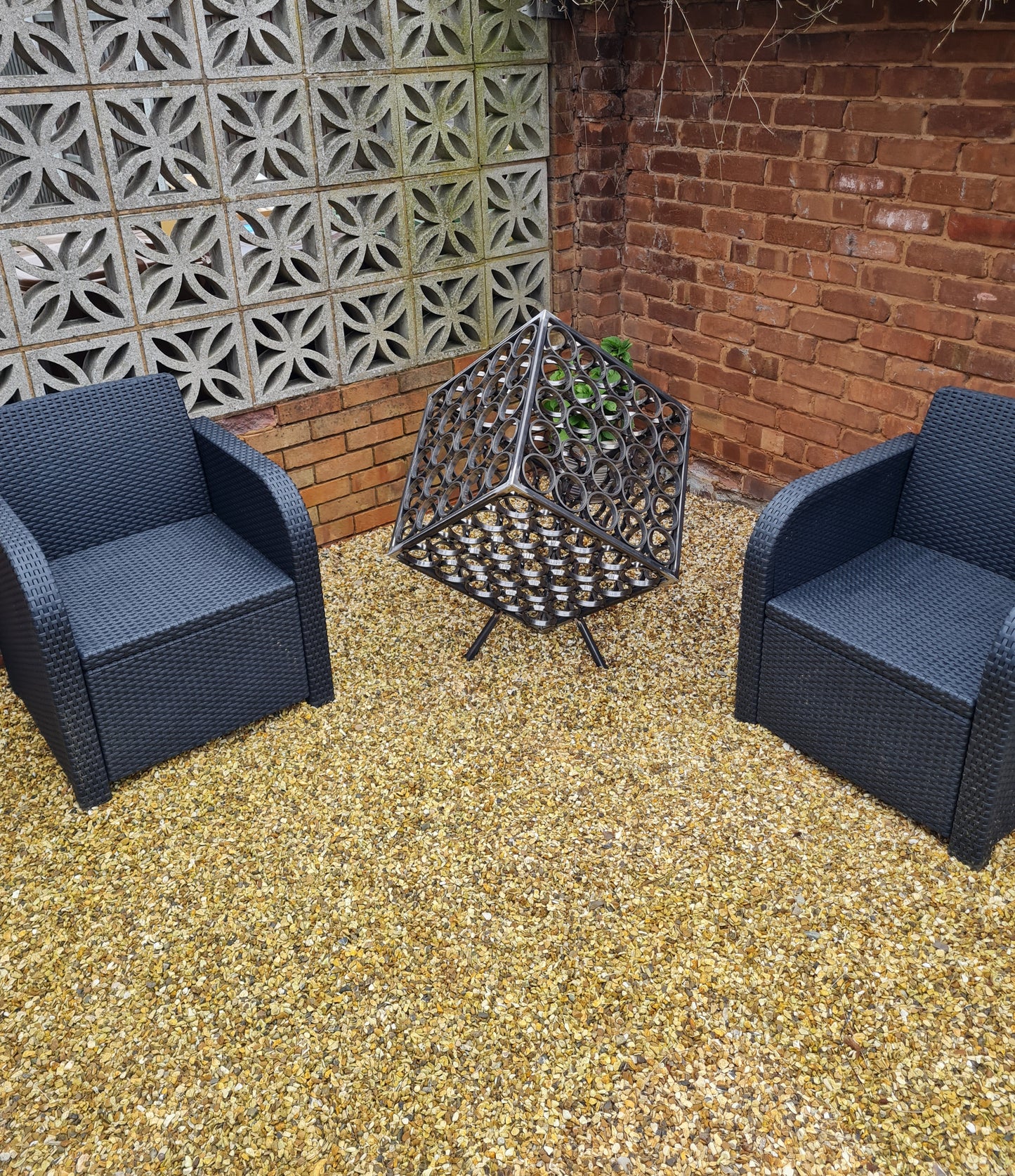 Large Garden Art Cube Sculpture | Outdoor Metal Yard Decor | Statement Garden Ornament