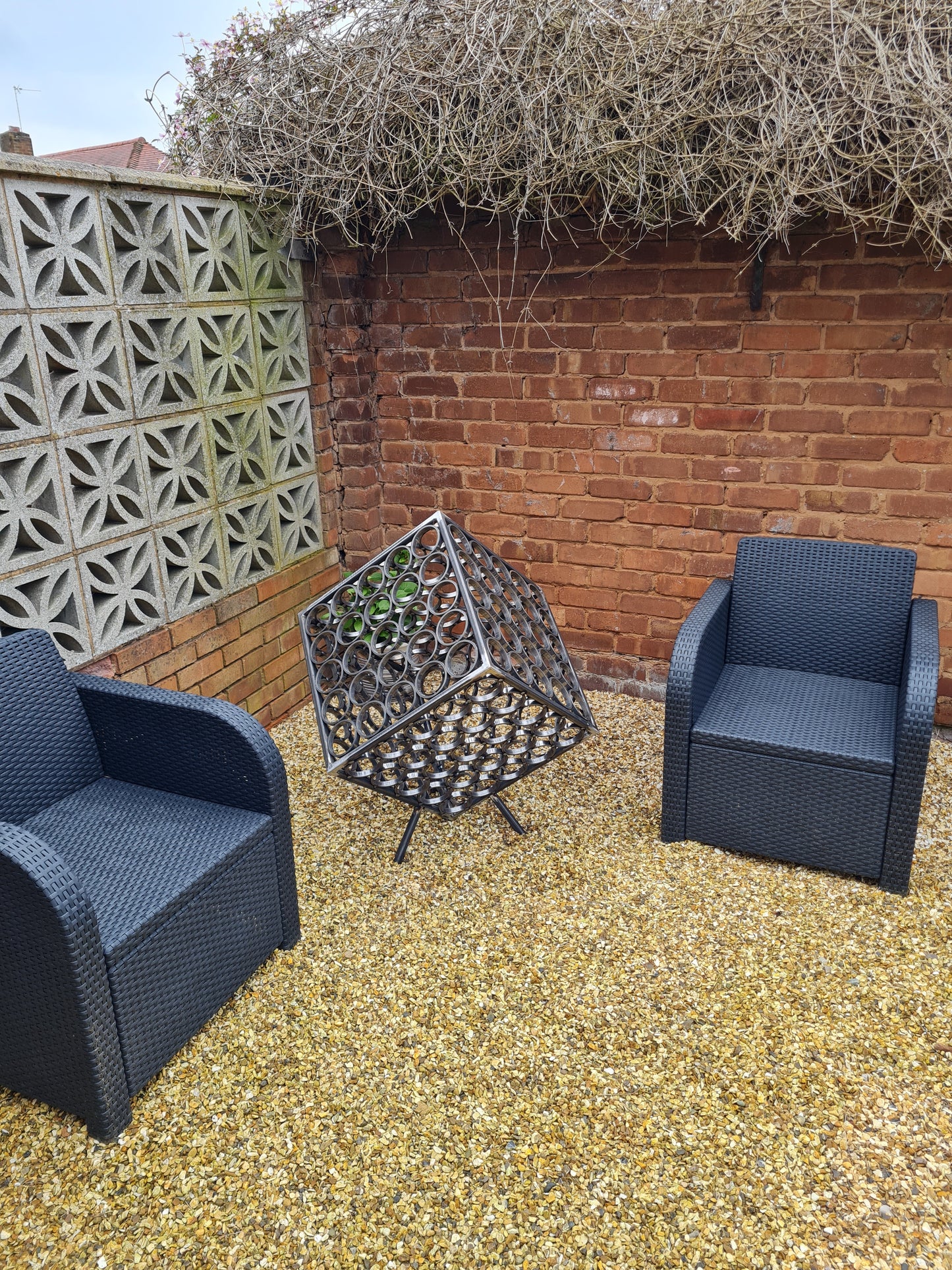 Large Garden Art Cube Sculpture | Outdoor Metal Yard Decor | Statement Garden Ornament