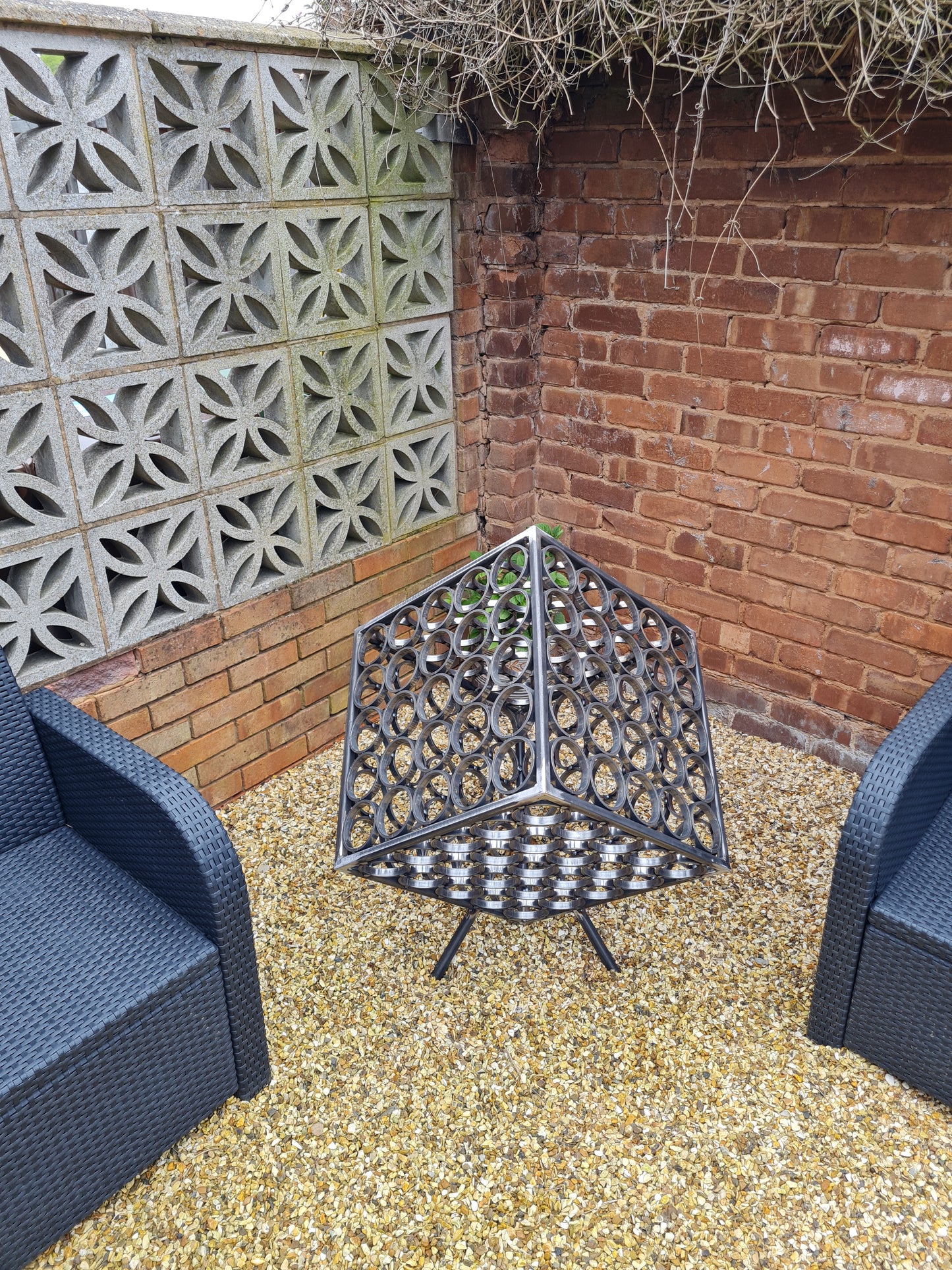 Large Garden Art Cube Sculpture | Outdoor Metal Yard Decor | Statement Garden Ornament