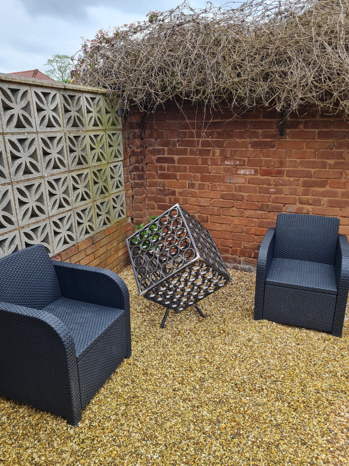 Large Garden Art Cube Sculpture | Outdoor Metal Yard Decor | Statement Garden Ornament