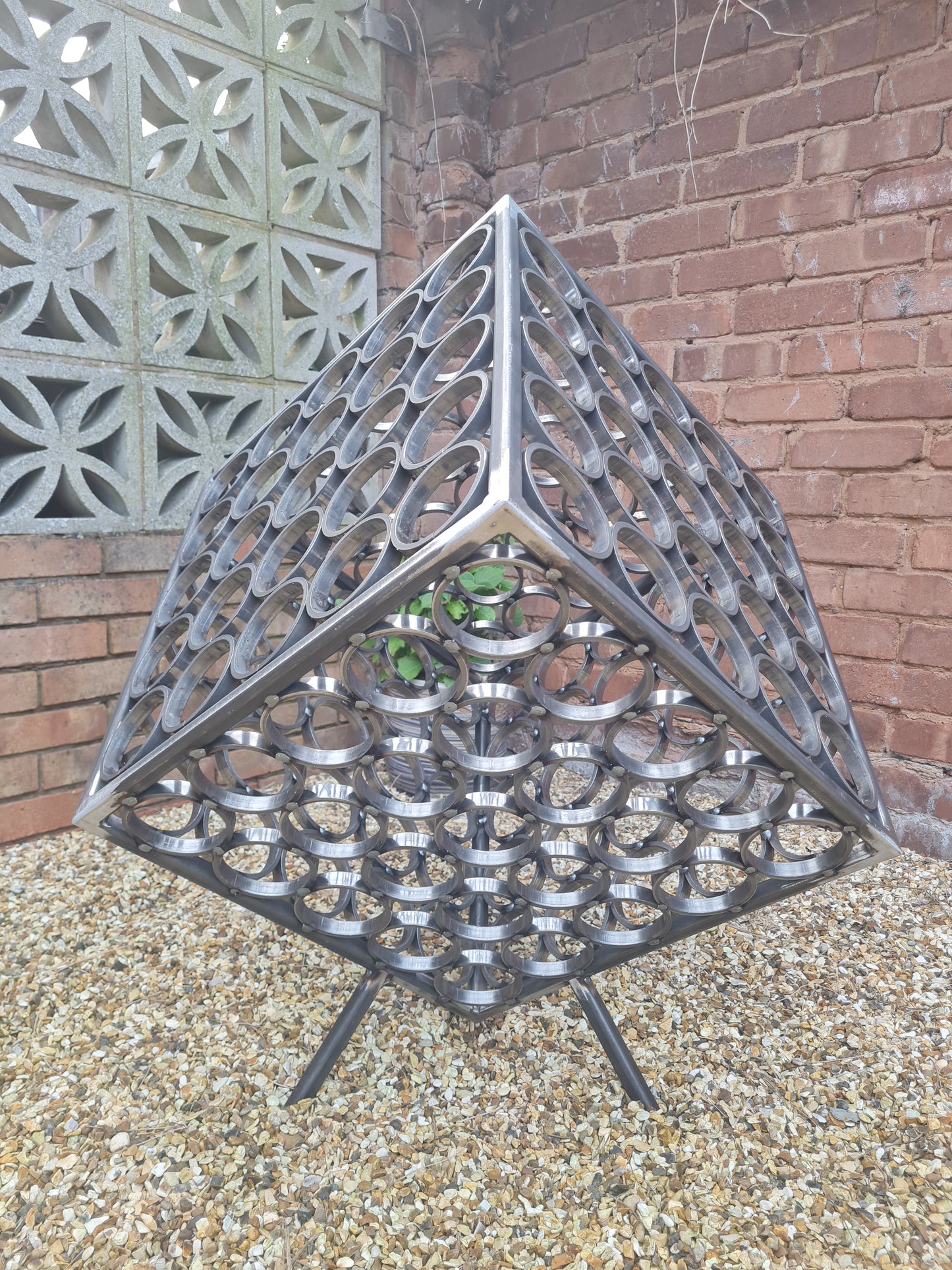 Large Garden Art Cube Sculpture | Outdoor Metal Yard Decor | Statement Garden Ornament