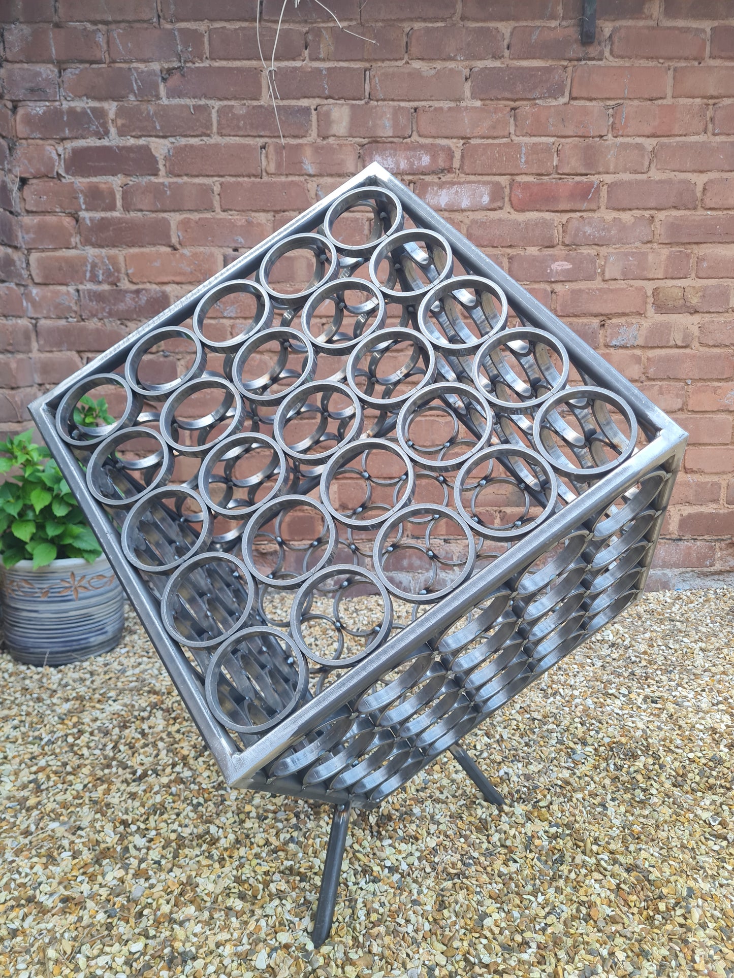 Large Garden Art Cube Sculpture | Outdoor Metal Yard Decor | Statement Garden Ornament