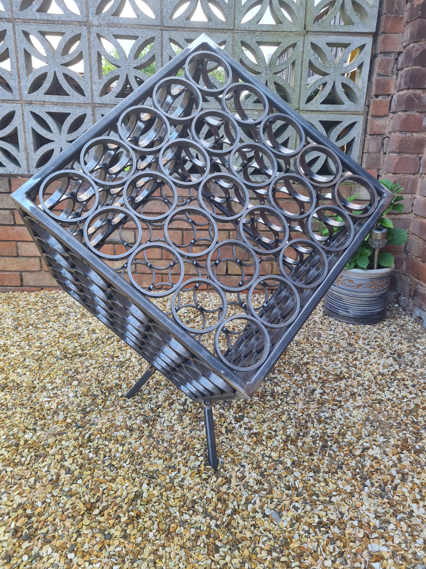 Large Garden Art Cube Sculpture | Outdoor Metal Yard Decor | Statement Garden Ornament