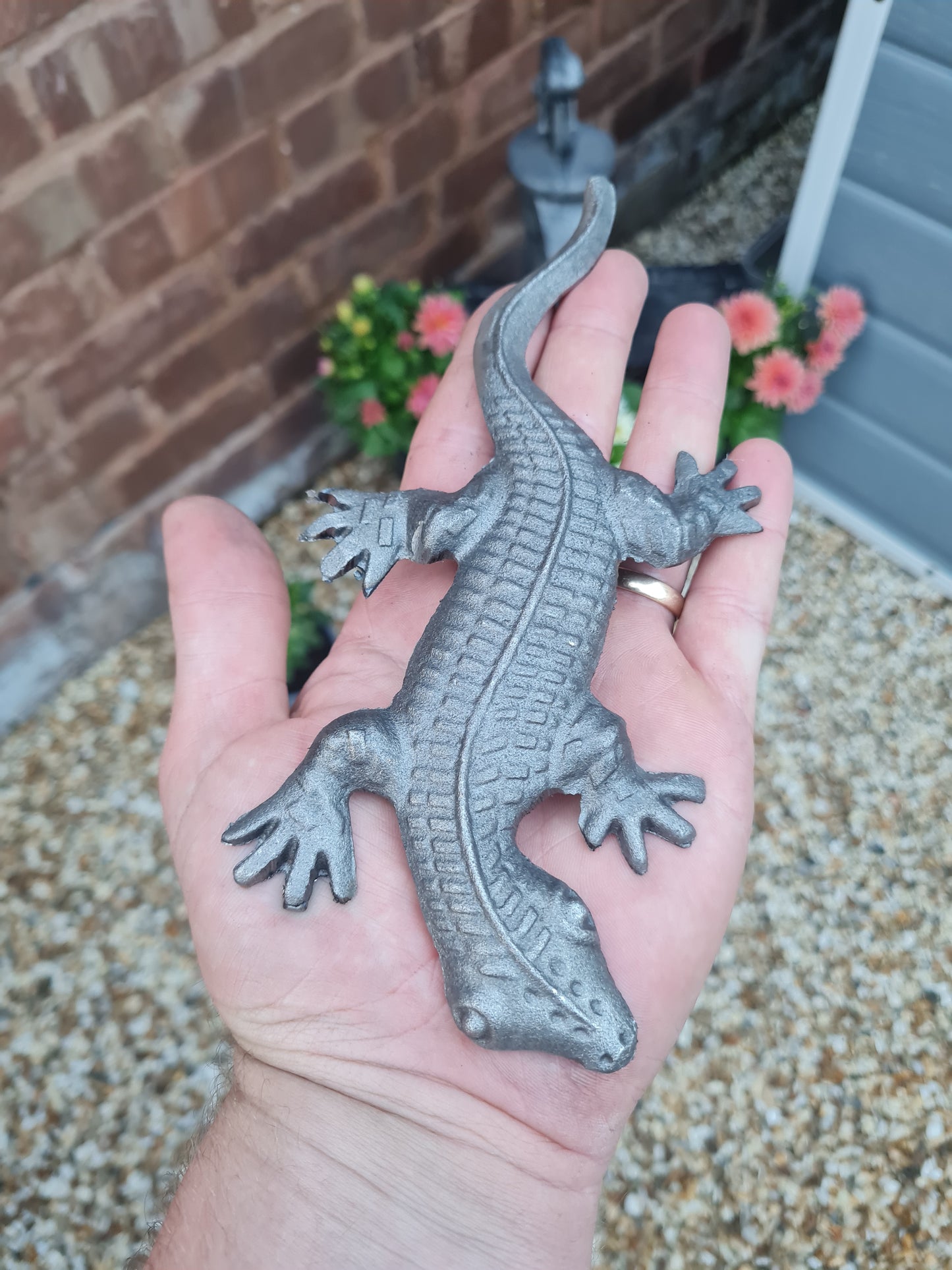 Cast Iron Garden Salamander Ornament | Rustic Metal Salamander Statue | Outdoor Garden Art