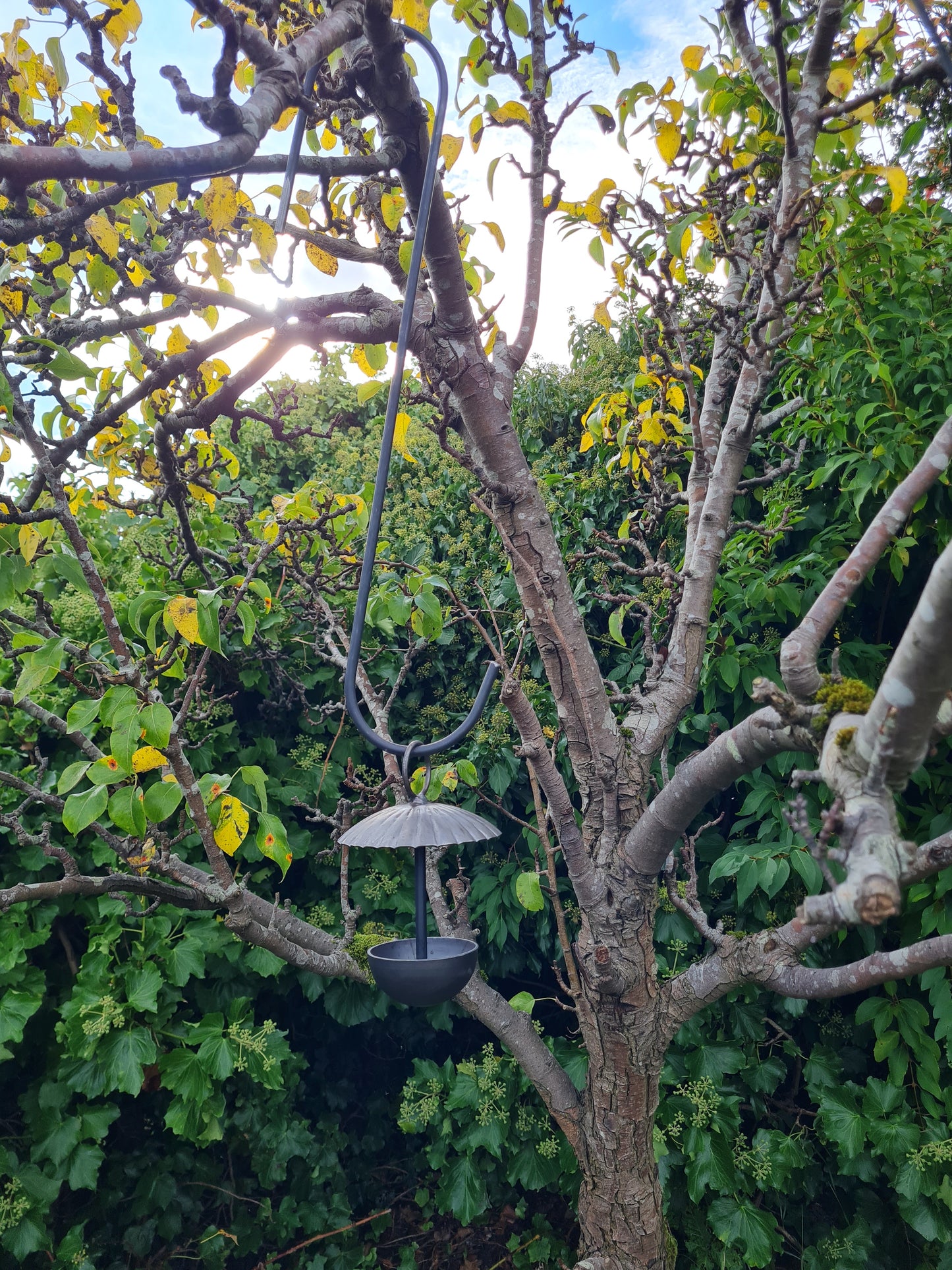 Metal Hanging Umbrella Bird Feeder Stake | Tree Hanging Bird Bath | Rusty Garden Ornament | Bird Feeding Station