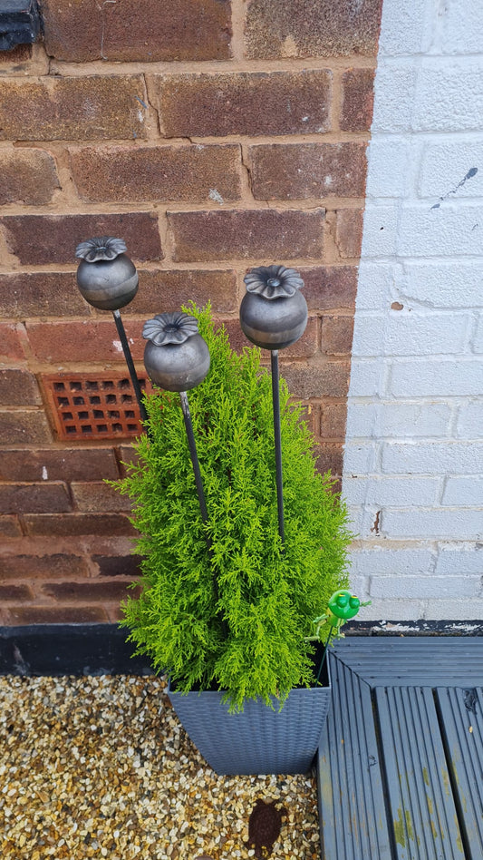 Poppy Head Seeds Plant Support Stakes | Garden Plant Support | Decorative Stakes | Metal Garden Art