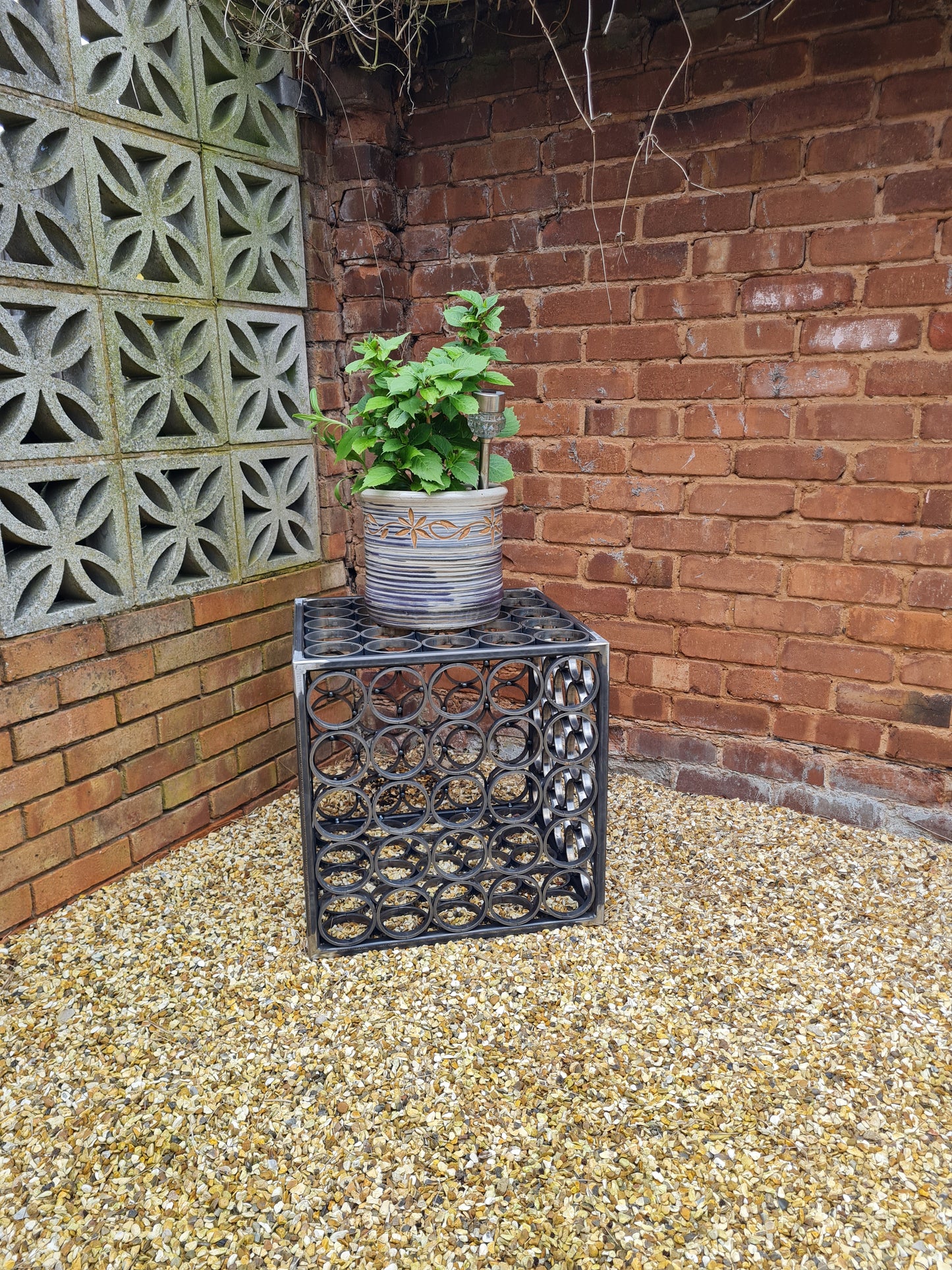 Rustic metal garden art ornamental cube