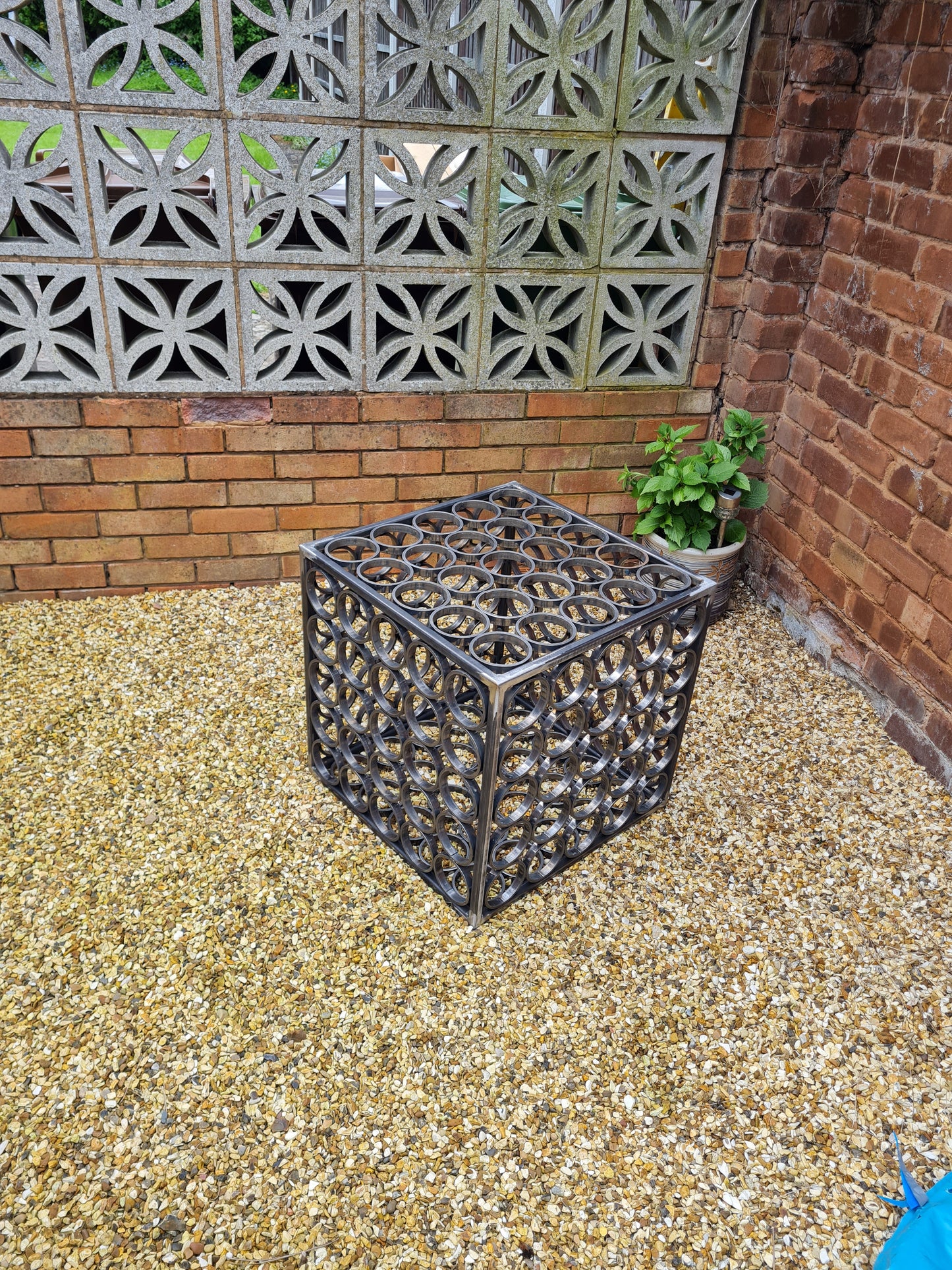 Rustic metal garden art ornamental cube