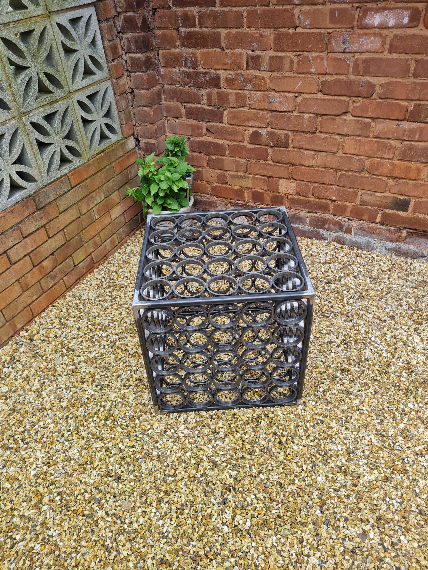 Rustic metal garden art ornamental cube