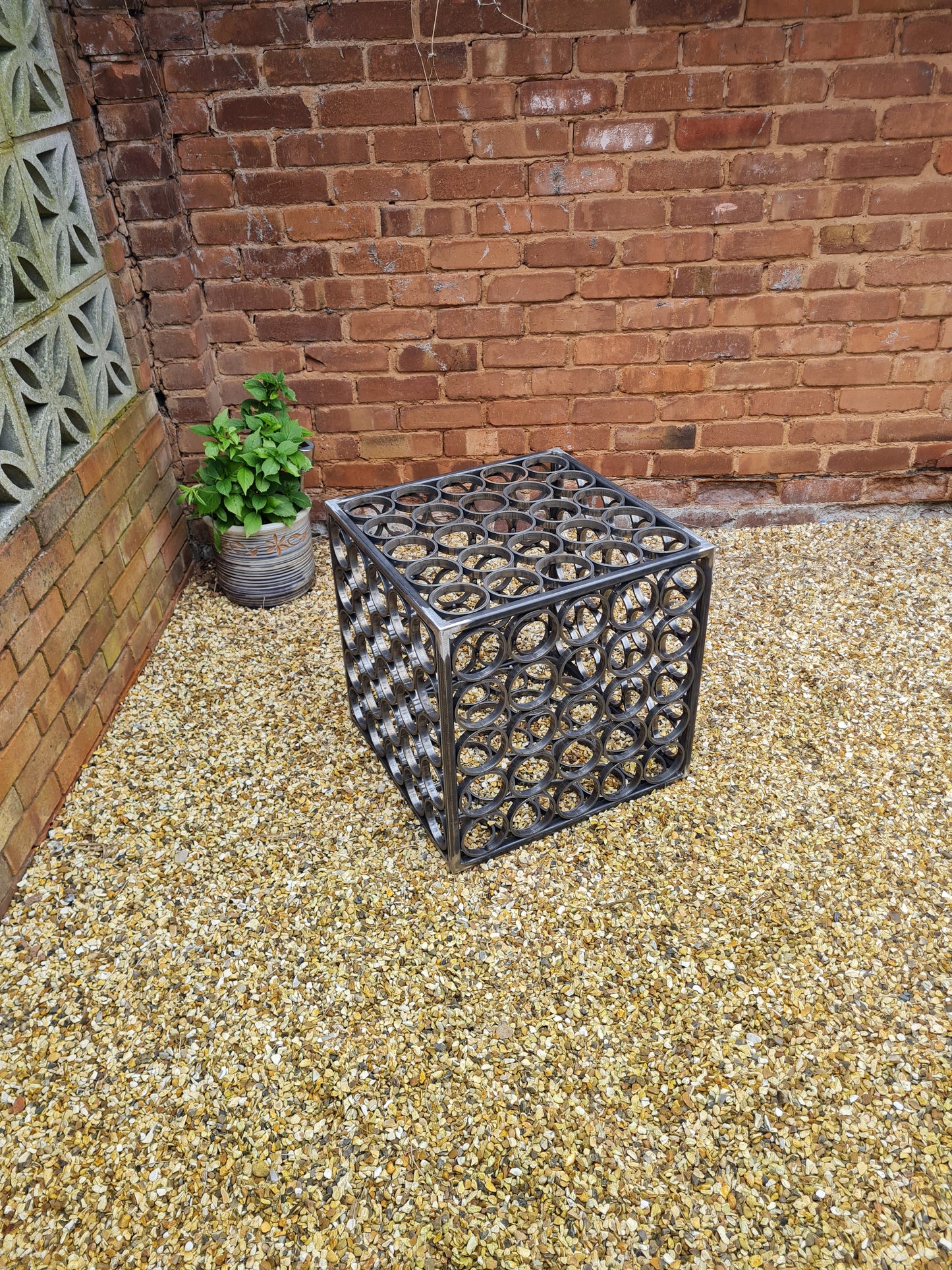 Rustic metal garden art ornamental cube