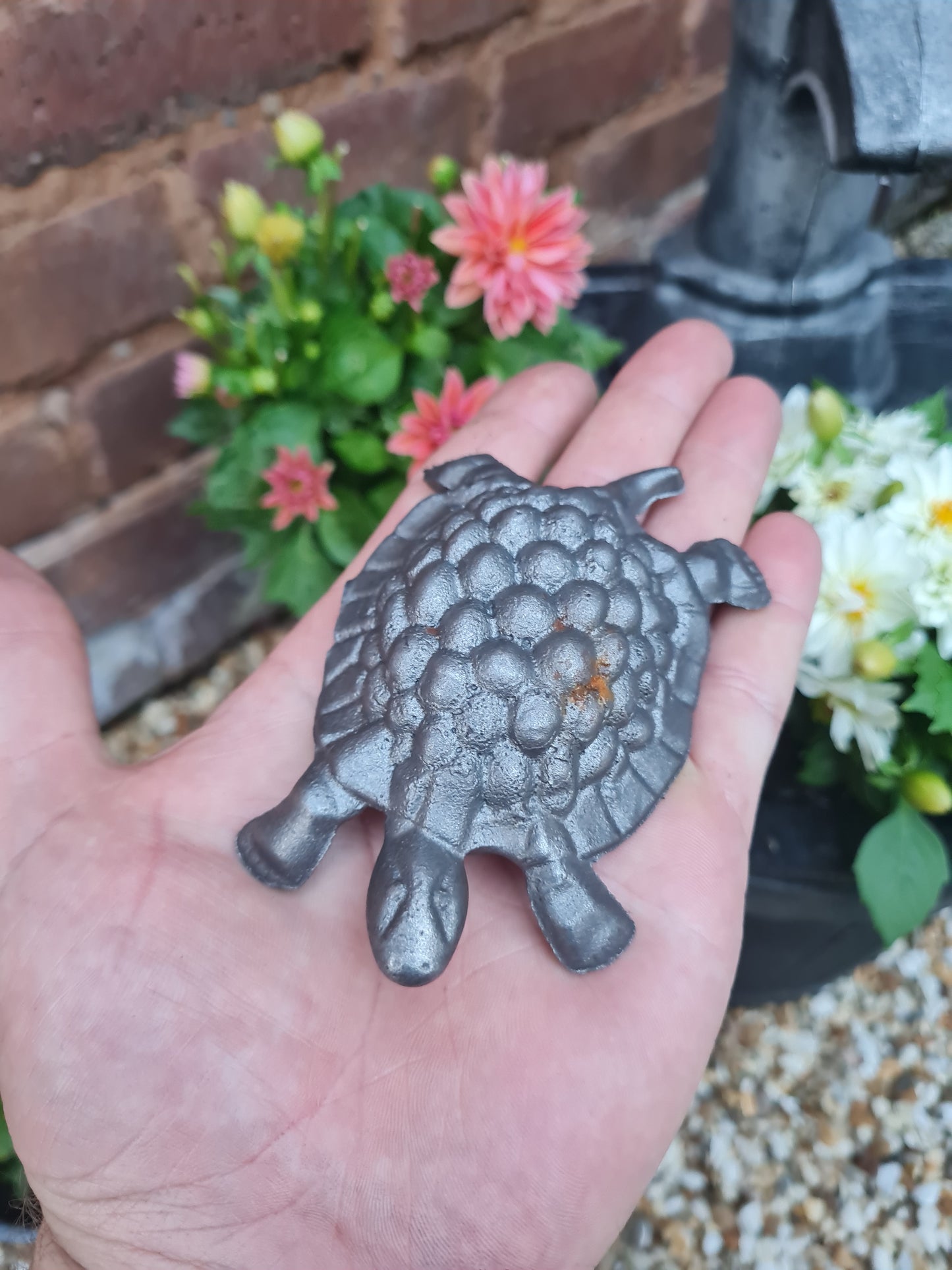 Rustic metal cast iron garden tortoise ornament