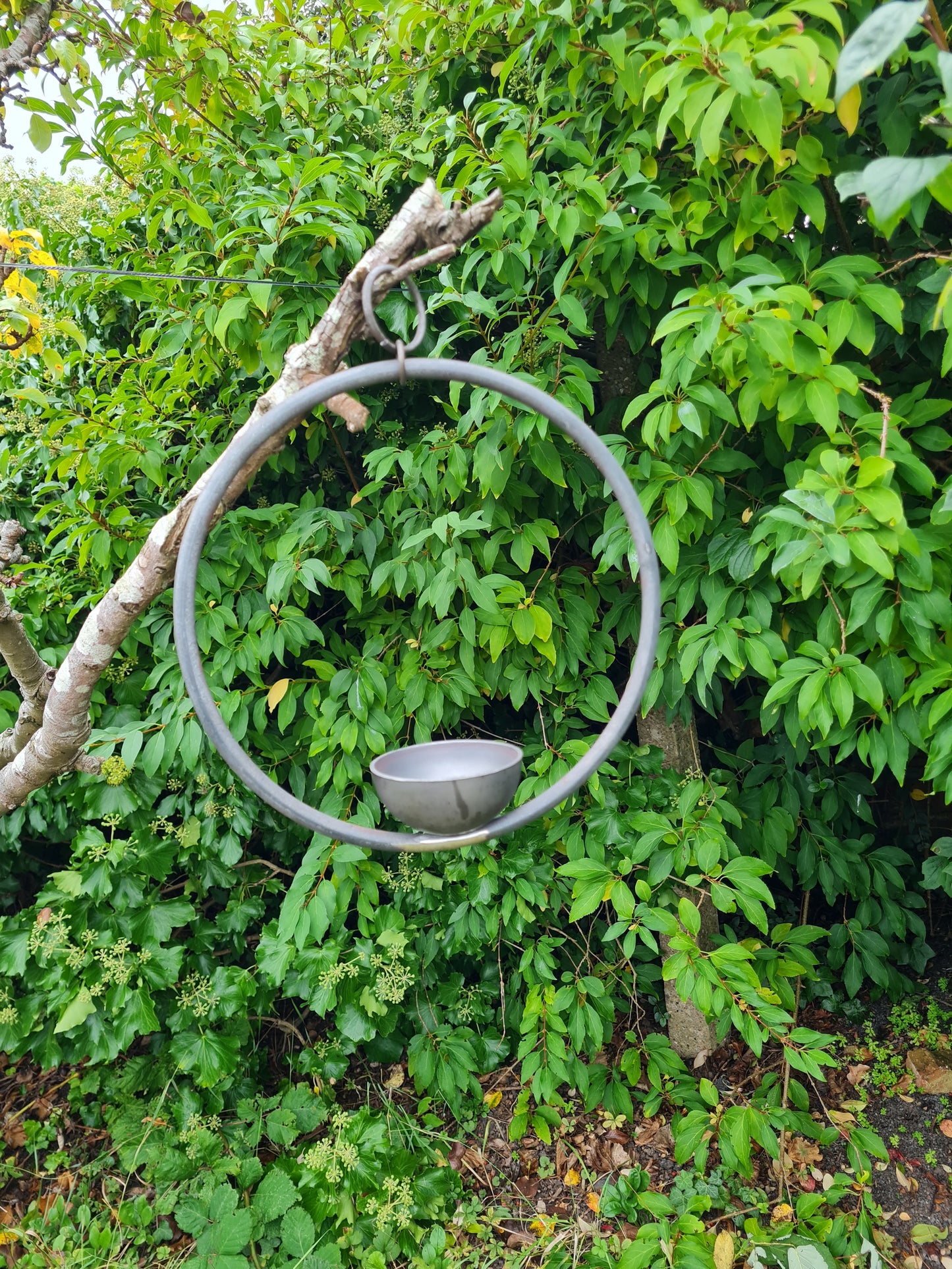 Rustic metal Hanging ring bird feeder bowl