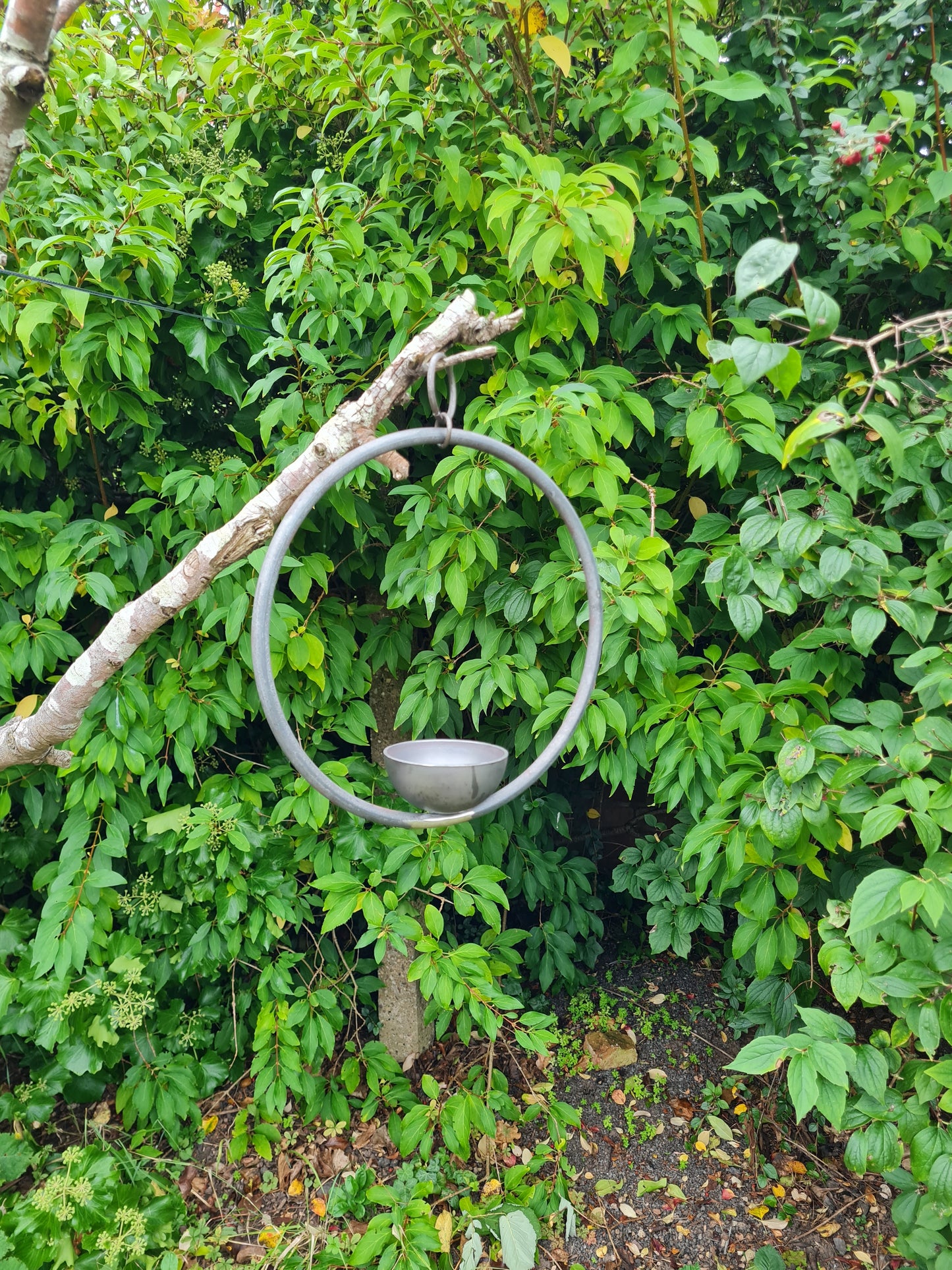 Rustic metal Hanging ring bird feeder bowl