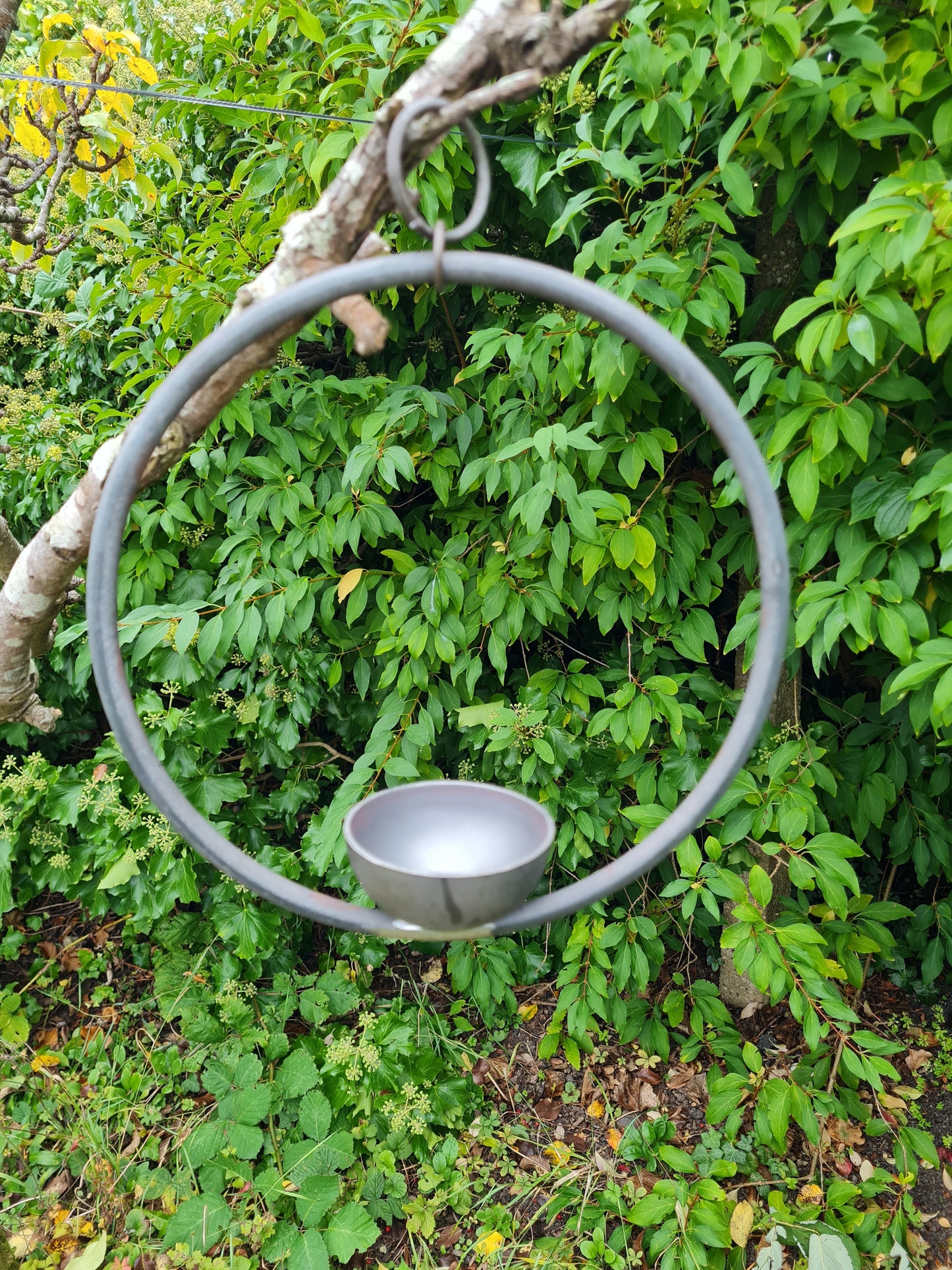 Rustic metal Hanging ring bird feeder bowl