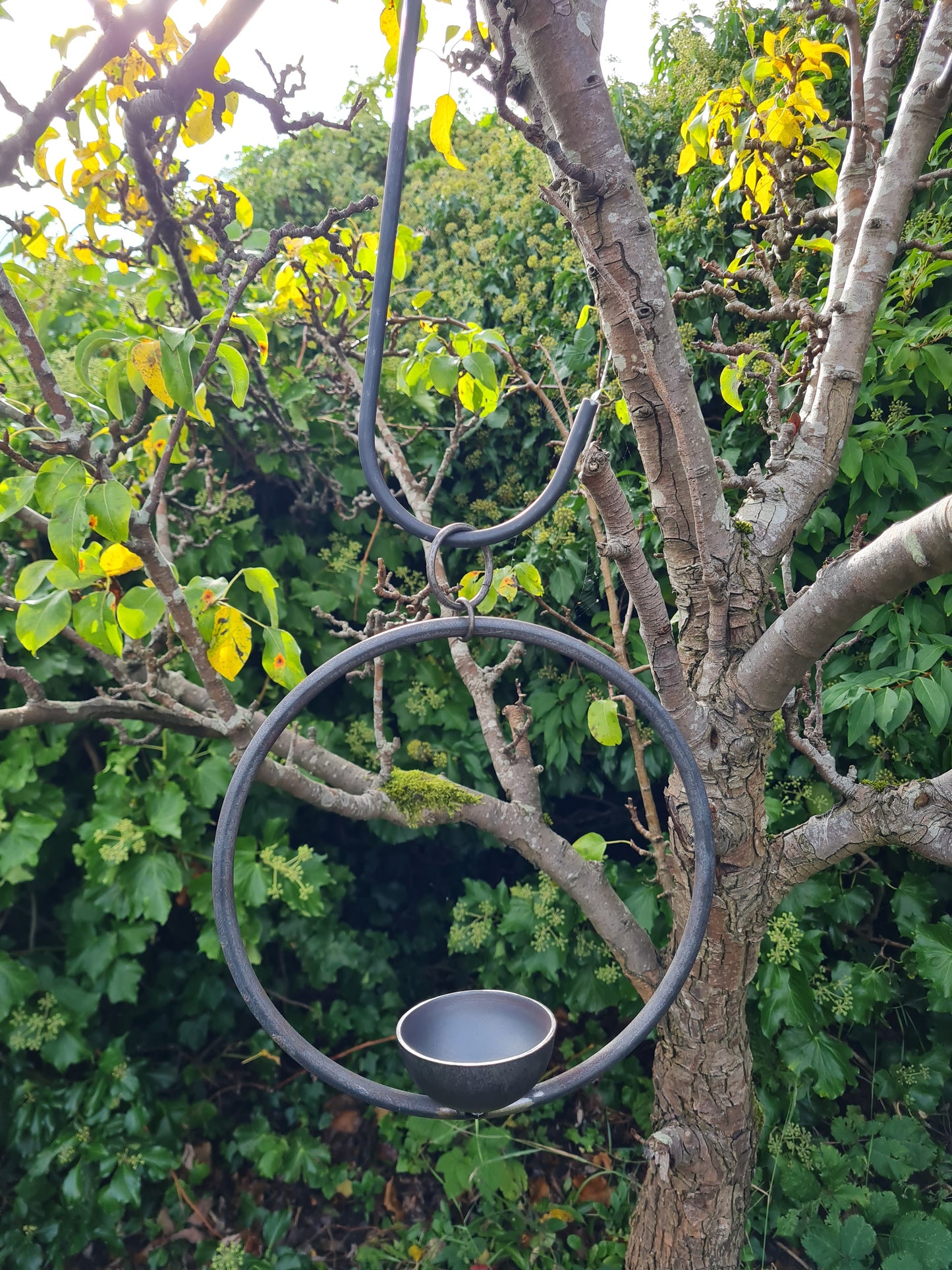 Rustic metal Hanging ring bird feeder bowl