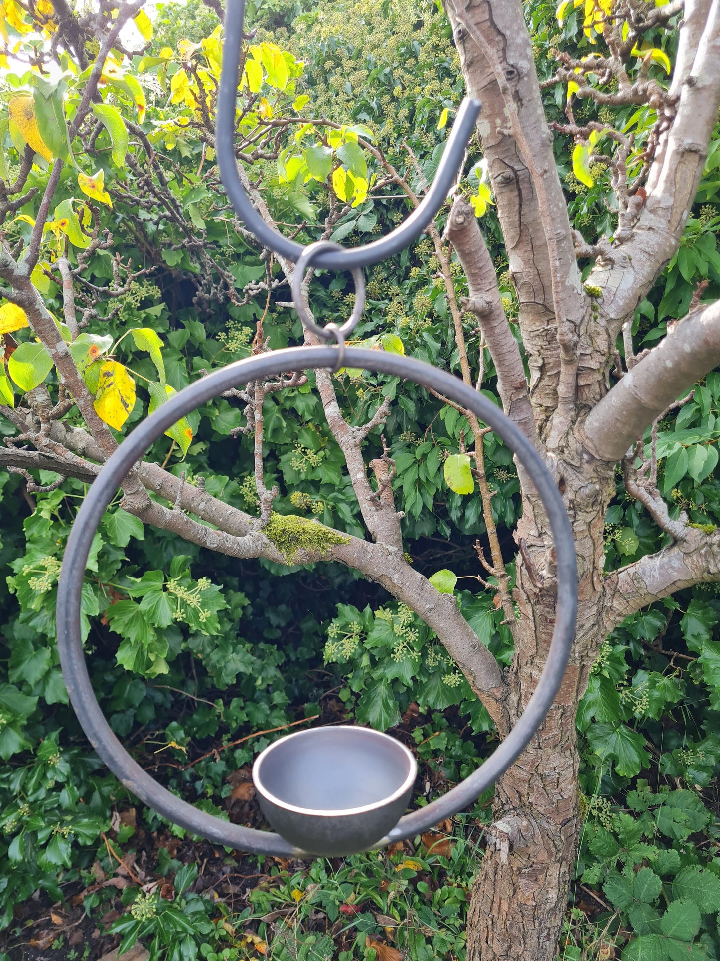 Rustic metal Hanging ring bird feeder bowl