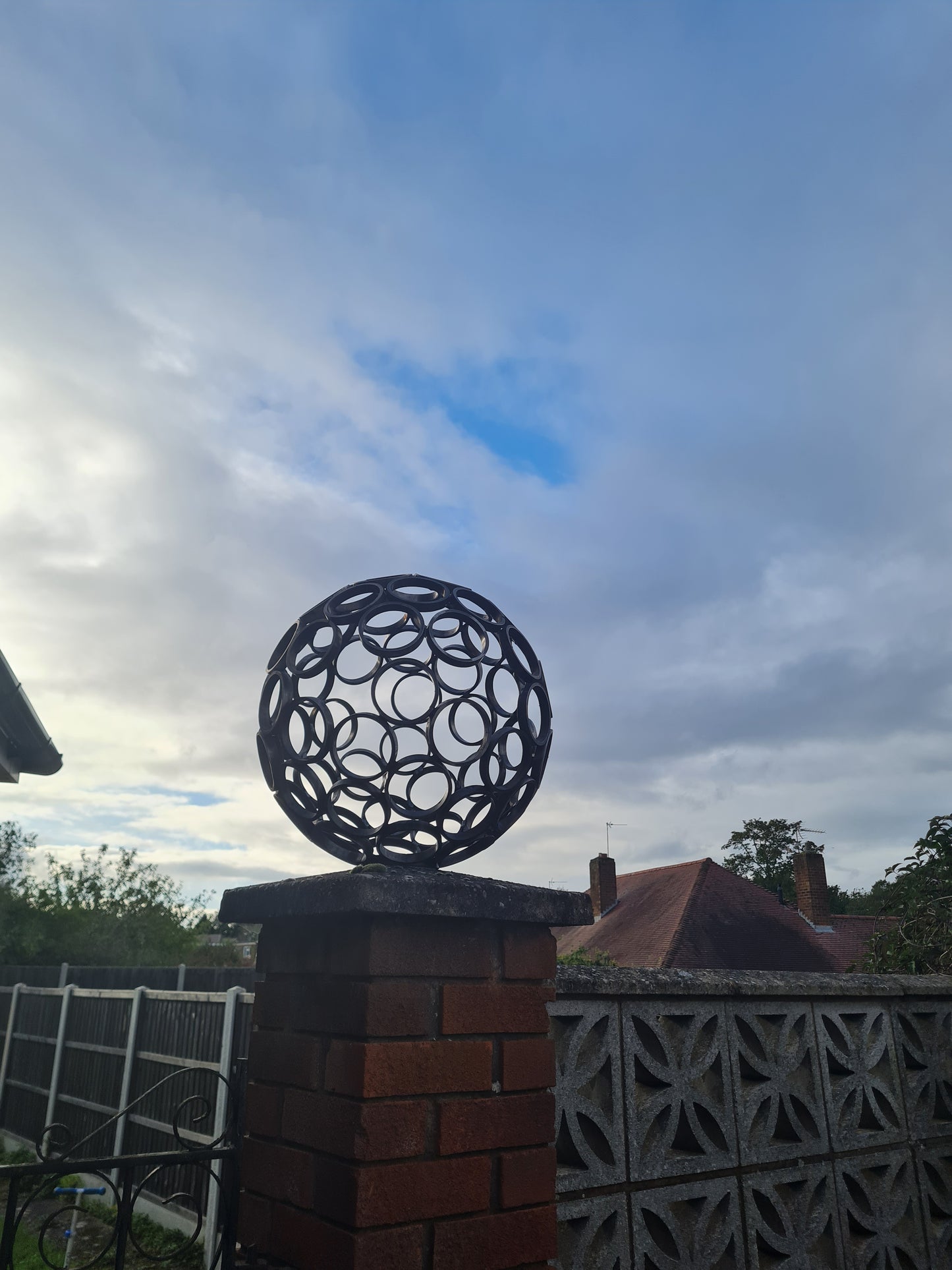 Rustic metal garden art ornamental sphere 50cm