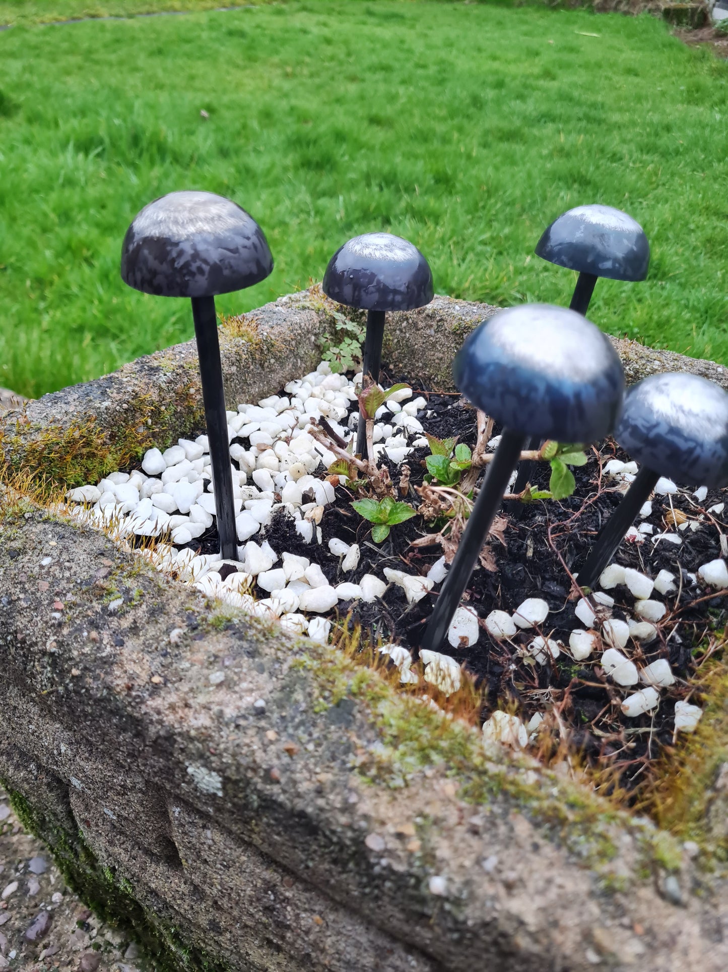 Rustic metal mushrooms set of 5