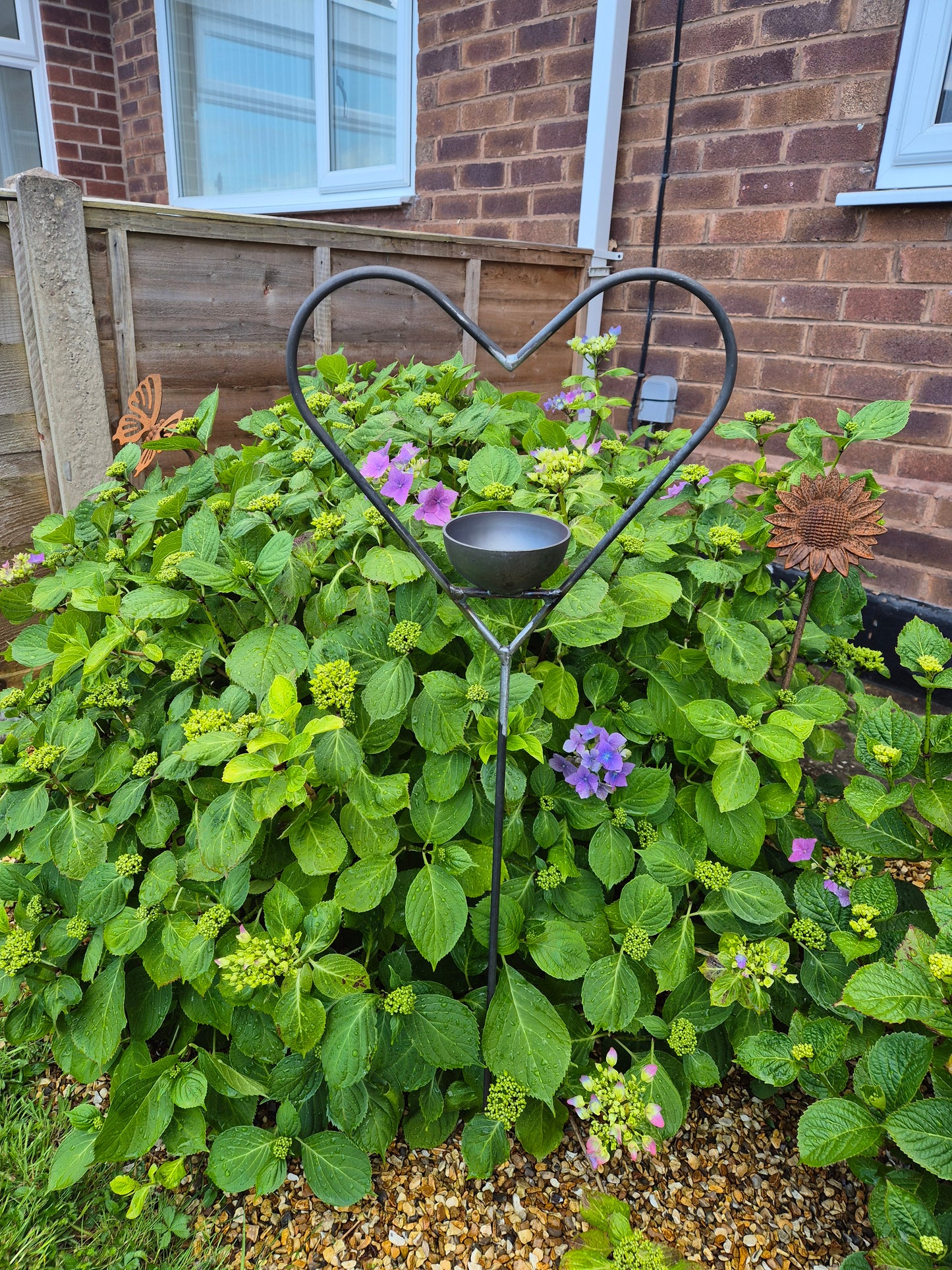 Heart shaped bird feeder stake