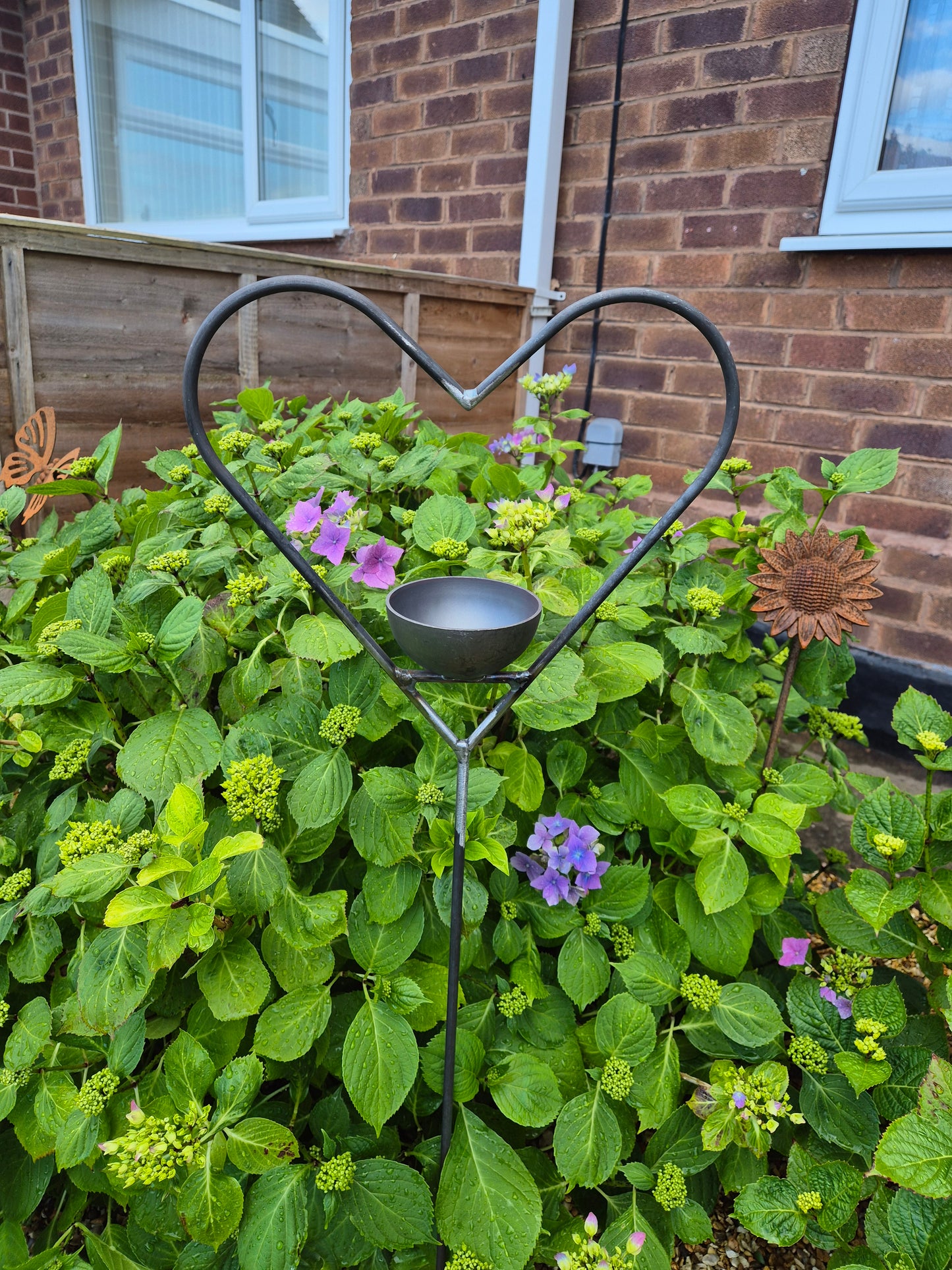 Heart shaped bird feeder stake