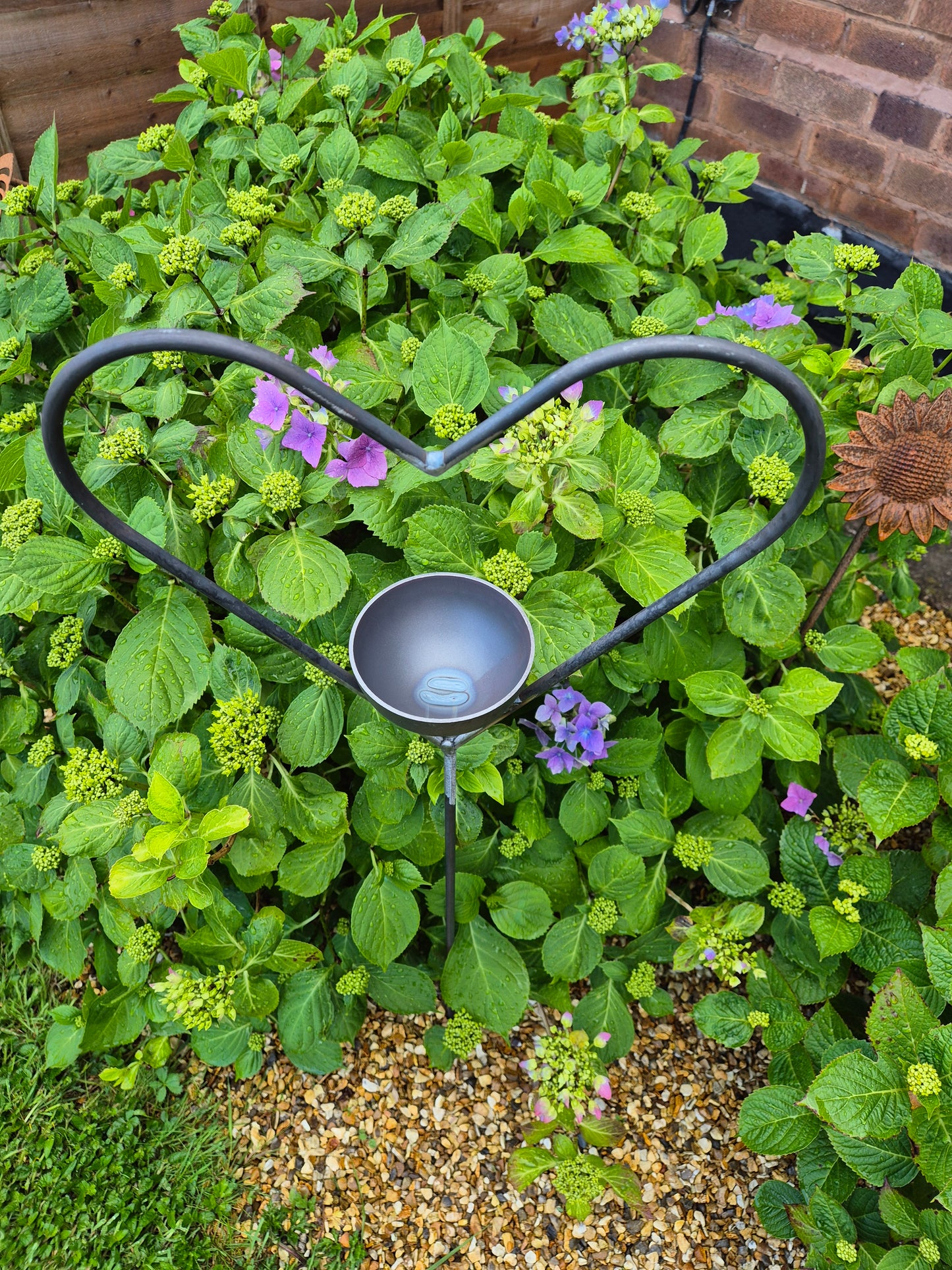 Heart shaped bird feeder stake