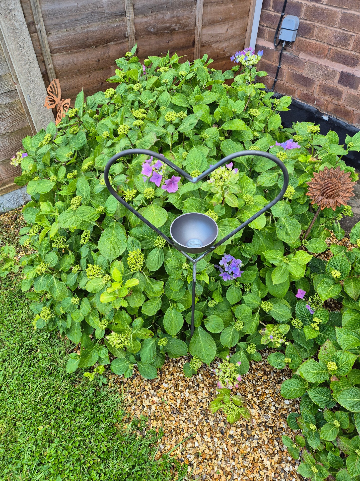 Heart shaped bird feeder stake