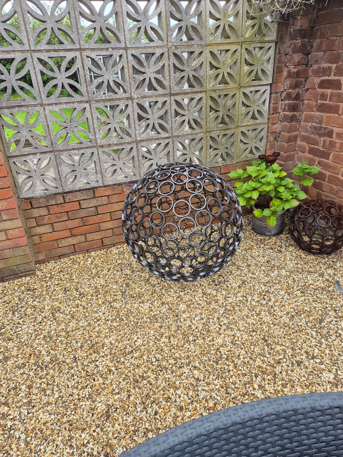 Rustic metal garden art ornamental sphere 80cm