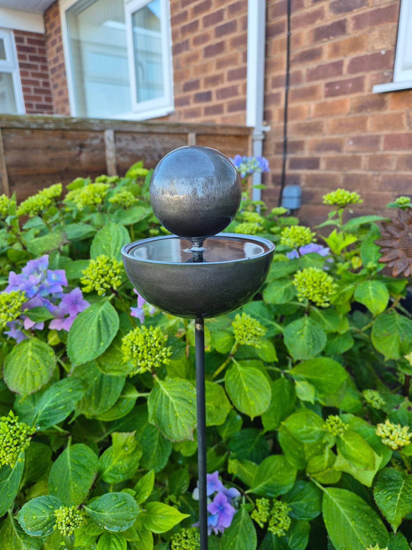 Rustic metal large ball top rain catcher plant supports