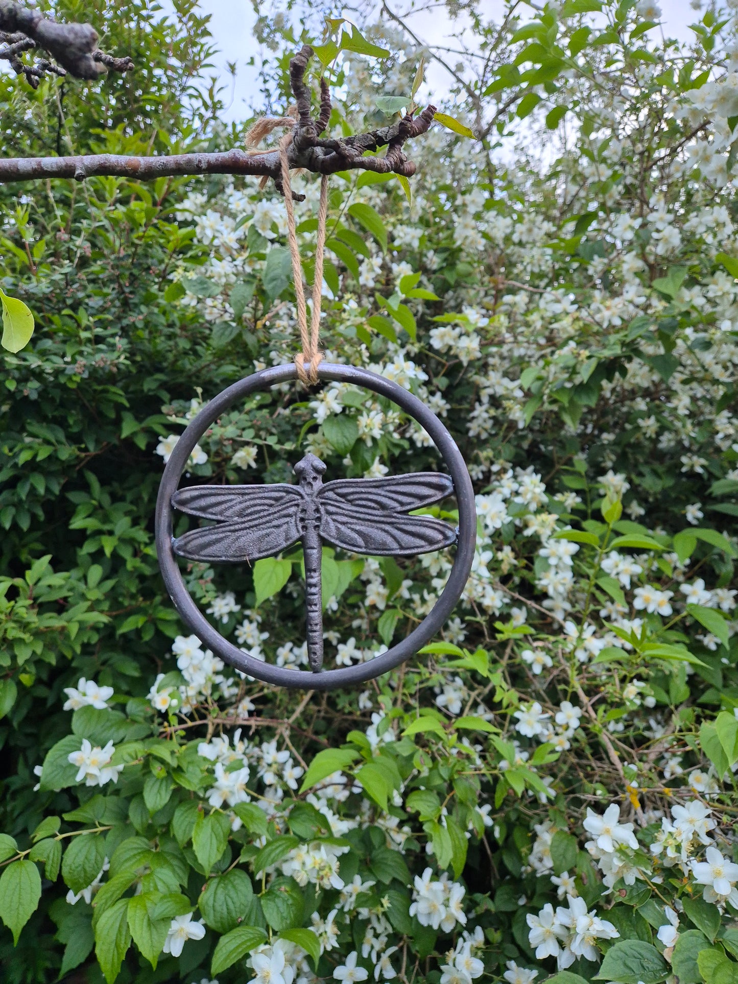 Hanging Metal Dragonfly Ring | Garden Wall Art | Tree Decoration | Rustic Outdoor Hanging Ornament