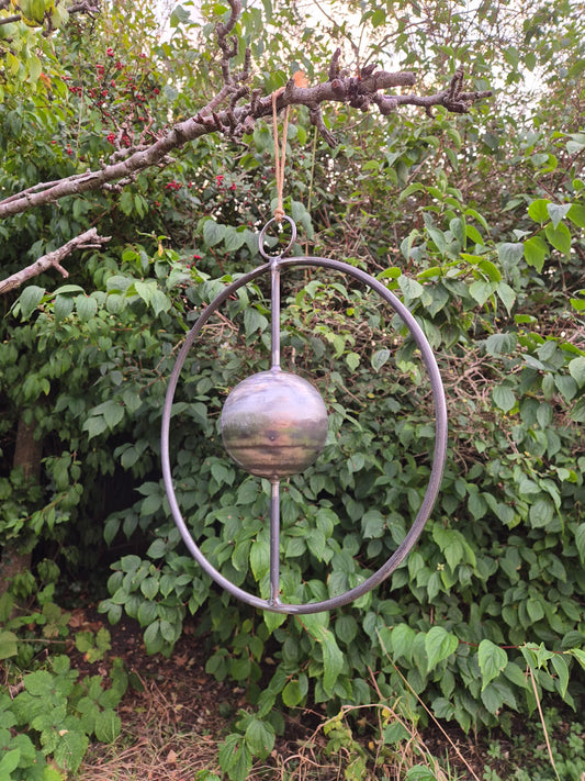 Hanging Metal Sphere Ring | Tree Decoration | Rustic Outdoor Hanging Ornament | Tree Spinner