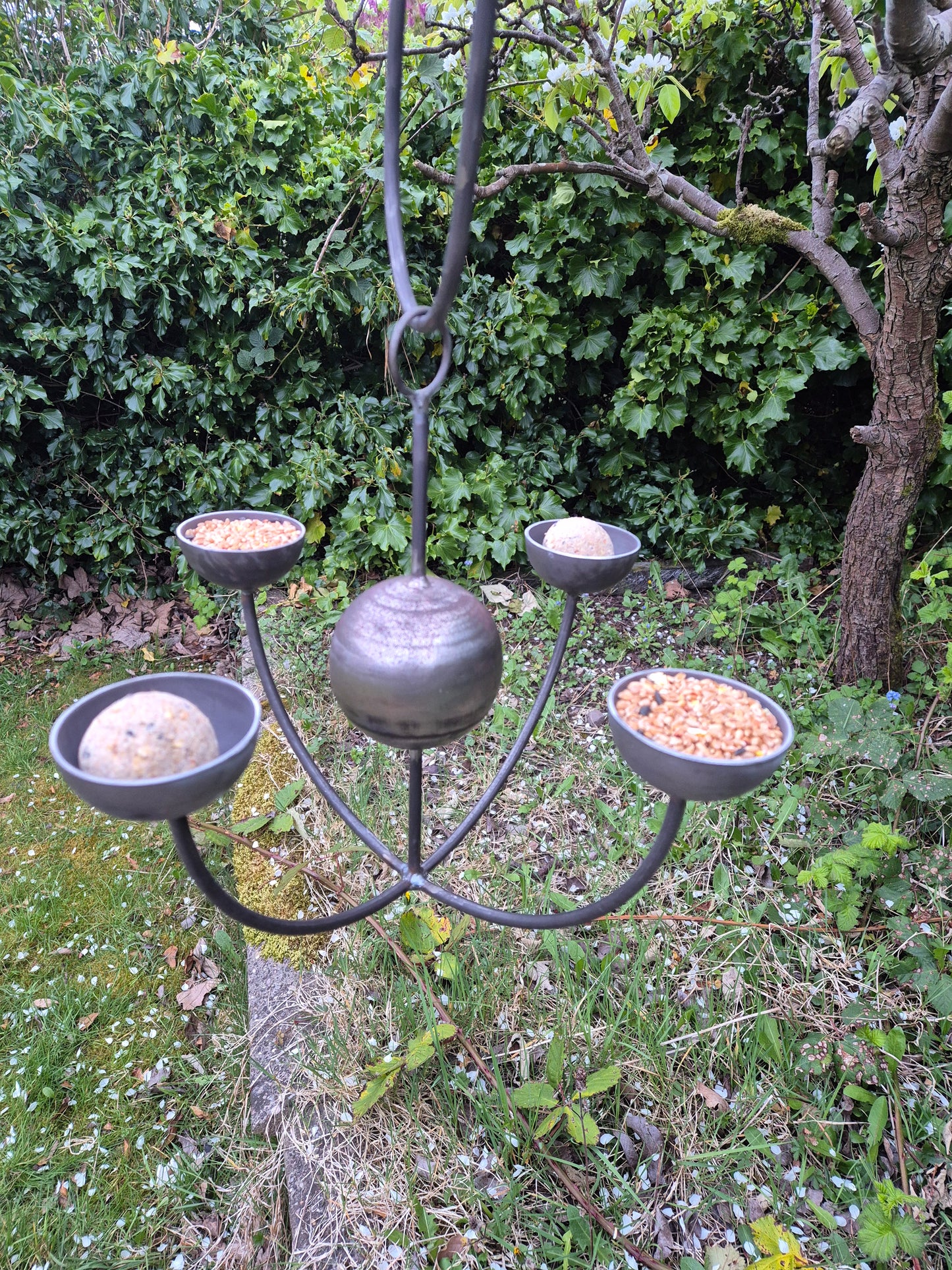 Metal Hanging Bird Feeder | Tree Hanging Bird Bath | Rusty Garden Ornament | Bird Feeding Station